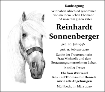 Traueranzeige von Reinhardt Sonnenberger von Mitteldeutsche Zeitung Bitterfeld