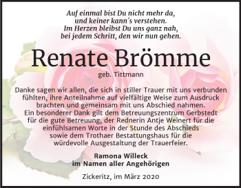 Traueranzeige von Renate Brömme von Mitteldeutsche Zeitung Halle/Saalkreis