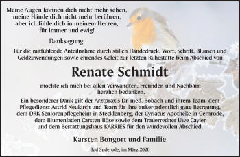 Traueranzeige von Renate Schmidt von Super Sonntag Quedlinburg