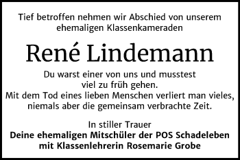 Traueranzeige von René Lindemann von Super Sonntag Aschersleben