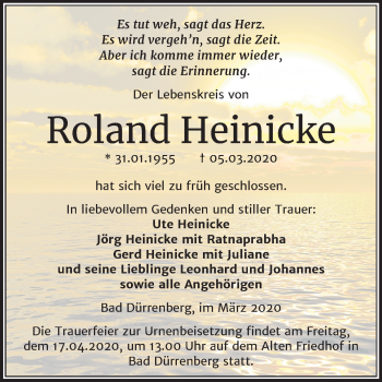 Traueranzeige von Roland Heinicke von Mitteldeutsche Zeitung Merseburg/Querfurt