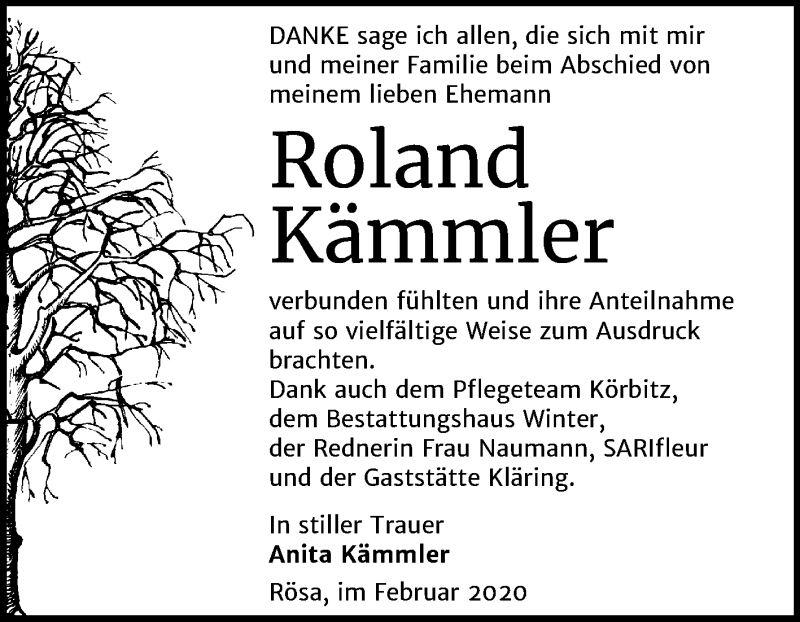  Traueranzeige für Roland Kämmler vom 07.03.2020 aus Mitteldeutsche Zeitung Bitterfeld