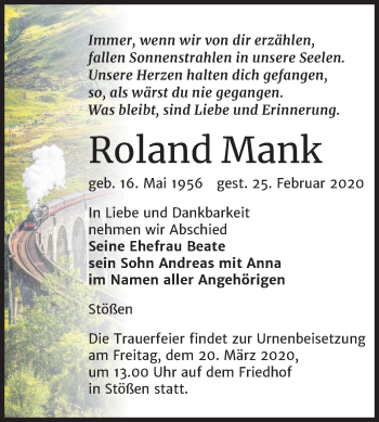 Traueranzeige von Roland Mank von Mitteldeutsche Zeitung Naumburg/Nebra