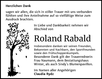 Traueranzeige von Roland Rabald von Mitteldeutsche Zeitung Bitterfeld