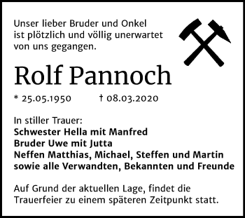 Traueranzeige von Rolf Pannoch von Wochenspiegel Bitterfeld