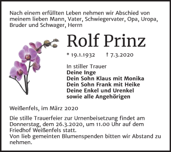 Traueranzeige von Rolf Prinz von Wochenspiegel Weißenfels