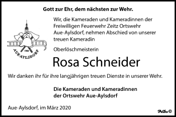 Traueranzeige von Rosa Schneider von Mitteldeutsche Zeitung Zeitz