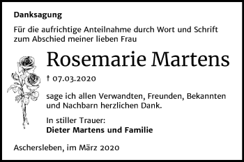 Traueranzeige von Rosemarie Martens von Mitteldeutsche Zeitung Aschersleben