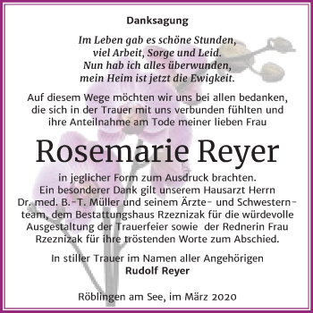 Traueranzeige von Rosemarie Reyer von Super Sonntag Mansfelder Land