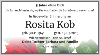 Traueranzeige von Rosita Kob von Mitteldeutsche Zeitung Wittenberg