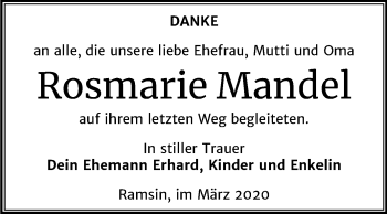 Traueranzeige von Rosmarie Mandel von Wochenspiegel Bitterfeld