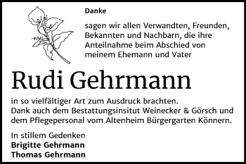 Traueranzeige von Rudi Gehrmann von Mitteldeutsche Zeitung Bernburg