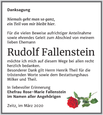 Traueranzeige von Rudolf Fallenstein von Mitteldeutsche Zeitung Zeitz