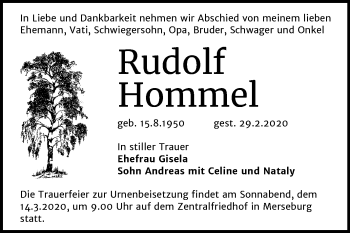 Traueranzeige von Rudolf Hommel von Mitteldeutsche Zeitung Merseburg/Querfurt