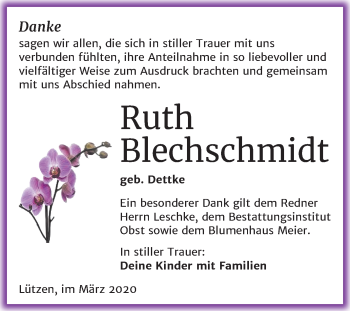 Traueranzeige von Ruth Blechschmidt von Mitteldeutsche Zeitung Weißenfels