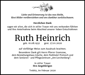Traueranzeige von Ruth Heinrich von Super Sonntag Wittenberg