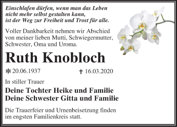 Traueranzeige von Ruth Knobloch von Mitteldeutsche Zeitung Wittenberg