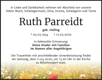 Traueranzeige von Ruth Parreidt von Mitteldeutsche Zeitung Halle/Saalkreis