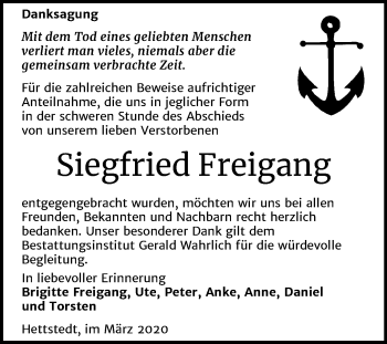 Traueranzeige von Siegfried Freigang von Mitteldeutsche Zeitung Mansfelder Land