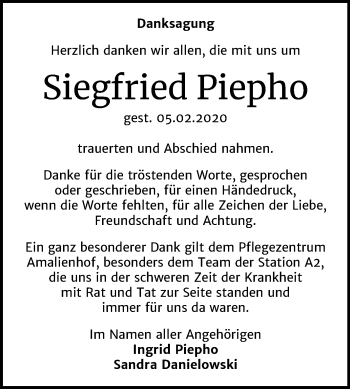 Traueranzeige von Siegfried Piepho von Mitteldeutsche Zeitung Dessau-Roßlau