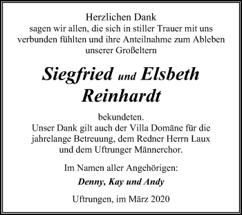 Traueranzeige von Siegfried und Elsbeth Reinhardt von Mitteldeutsche Zeitung Sangerhausen