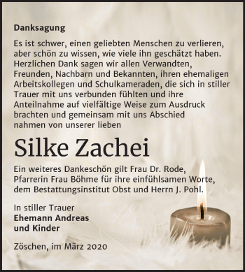 Traueranzeige von Silke Zachei von Mitteldeutsche Zeitung Merseburg/Querfurt