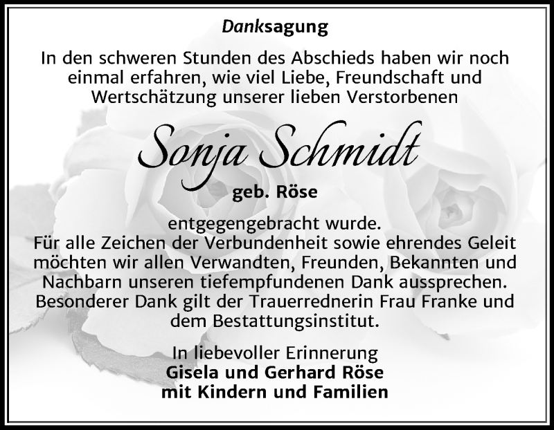  Traueranzeige für Sonja Schmidt vom 07.03.2020 aus Super Sonntag Merseburg/Querfurt