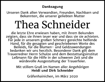 Traueranzeige von Thea Schneider von Mitteldeutsche Zeitung Wittenberg