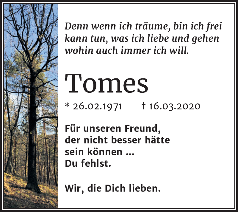  Traueranzeige für Thomas Neumann vom 28.03.2020 aus Mitteldeutsche Zeitung Quedlinburg
