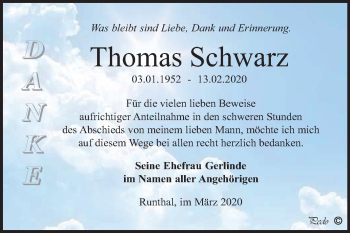 Traueranzeige von Thomas Schwarz von Mitteldeutsche Zeitung Weißenfels