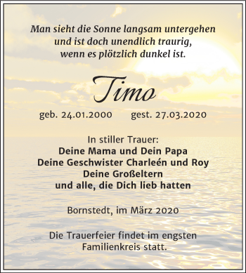 Traueranzeige von Timo  von Mitteldeutsche Zeitung Mansfelder Land