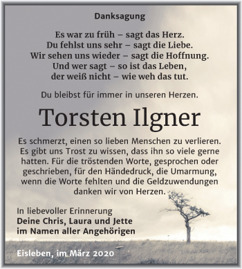 Traueranzeige von Torsten Ilgner von Super Sonntag Mansfelder Land