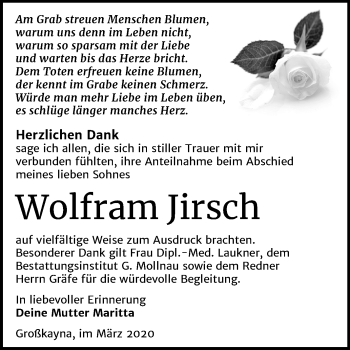 Traueranzeige von Wolfram Jirsch von Super Sonntag Weißenfels
