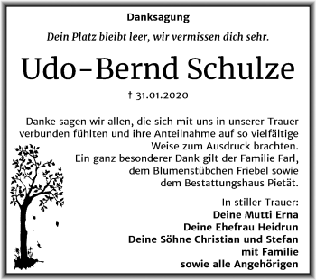 Traueranzeige von Udo-Bernd Schulze von Mitteldeutsche Zeitung Bitterfeld