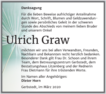 Traueranzeige von Ulrich Graw von Super Sonntag Mansfelder Land