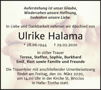 Traueranzeige von Ulrike Halama von Mitteldeutsche Zeitung Halle/Saalkreis