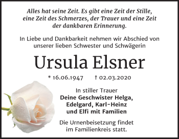 Traueranzeige von Ursula Elsner von Super Sonntag Köthen