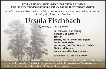 Traueranzeige von Ursula Fischbach von Super Sonntag Sangerhausen