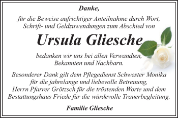 Traueranzeige von Ursula Gliesche von Mitteldeutsche Zeitung Dessau-Roßlau