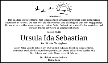 Traueranzeige von Ursula Ida Sebastian von Mitteldeutsche Zeitung Wittenberg