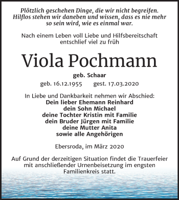 Traueranzeige von Viola Pochmann von Super Sonntag Naumburg/Nebra