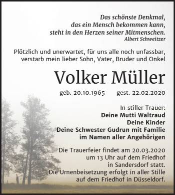 Traueranzeige von Volker Müller von Wochenspiegel Bitterfeld