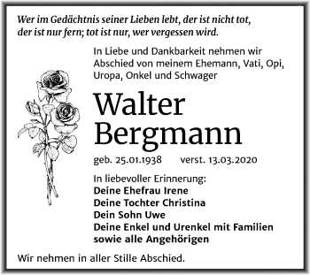 Traueranzeige von Walter Bergmann von Mitteldeutsche Zeitung Weißenfels
