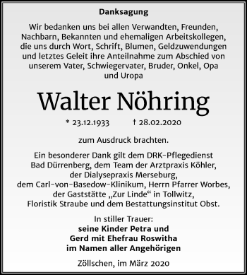Traueranzeige von Walter Nähring von Mitteldeutsche Zeitung Merseburg/Querfurt