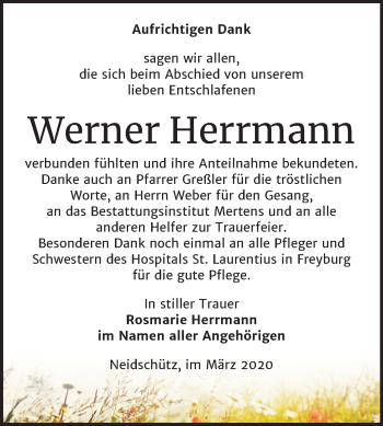 Traueranzeige von Werner Herrmann von Mitteldeutsche Zeitung Naumburg/Nebra