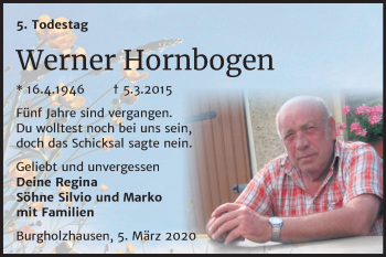 Traueranzeige von Werner Hornbogen von Wochenspiegel Naumburg/Nebra