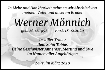 Traueranzeige von Werner Mönnich von Mitteldeutsche Zeitung Zeitz