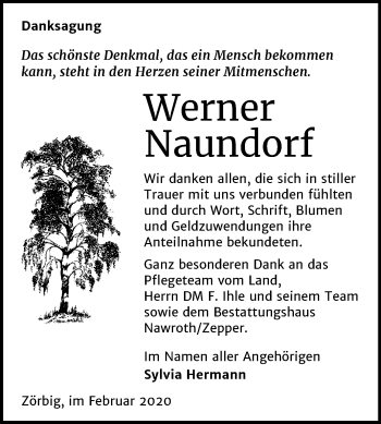 Traueranzeige von Werner Naundorf von Wochenspiegel Bitterfeld