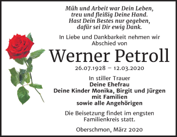 Traueranzeige von Werner Petroll von Mitteldeutsche Zeitung Merseburg/Querfurt