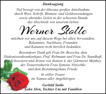 Traueranzeige von Werner Stolle von Super Sonntag Dessau-Roßlau